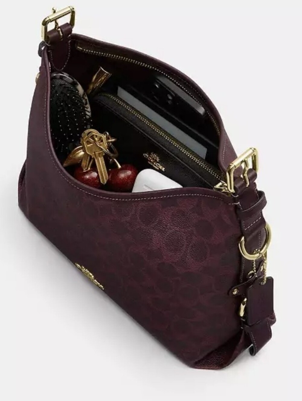 NWT Coach Laurel Shoulder Bag Signature Canvas Black Currant Gold - Picture 5 of 10